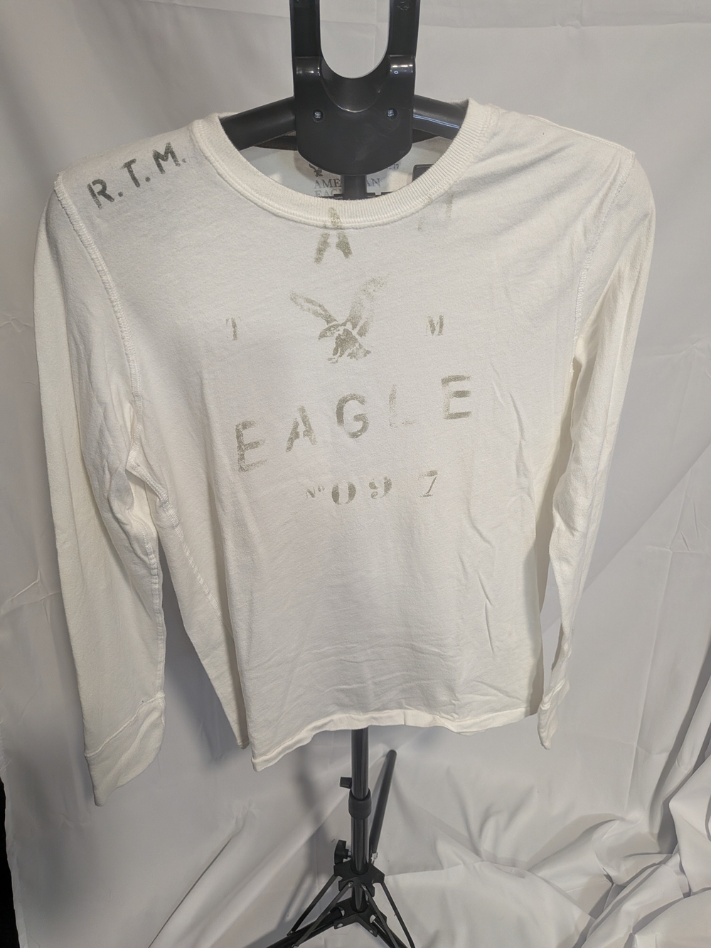 American Eagle Outfitters Cream Long-Sleeve Graphic Crew Tee